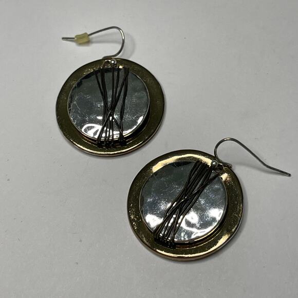 Chico's pierced dangle earrings mixed metals hammered signed costume jewelry - Picture 1 of 9
